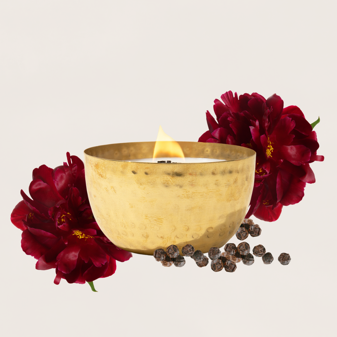 Dark Rose & Peppercorn - Solid Brass 14oz Pure Soy Candle